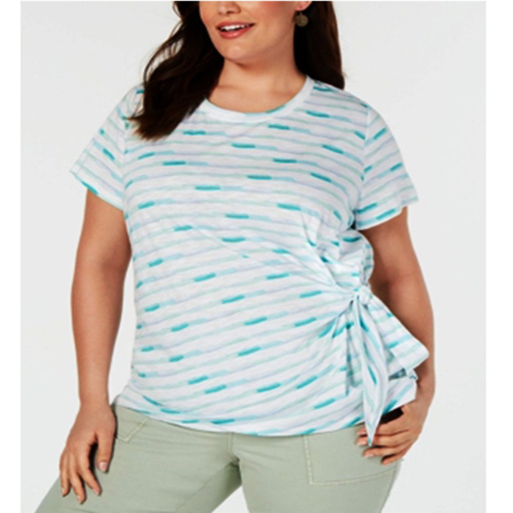 Style & Co Plus Size Side-Tie Striped T-Shirt